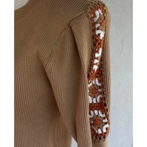 Nanette Nanette Lepore Large New Ribbed Knit Crochet Sleeve Top Shirt Women's - Picture 7 of 11